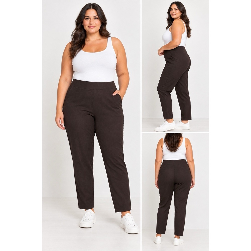 Eileen Fisher Washable Stretch Crepe Pants XL Brown Pull On Slim Ankle NWT